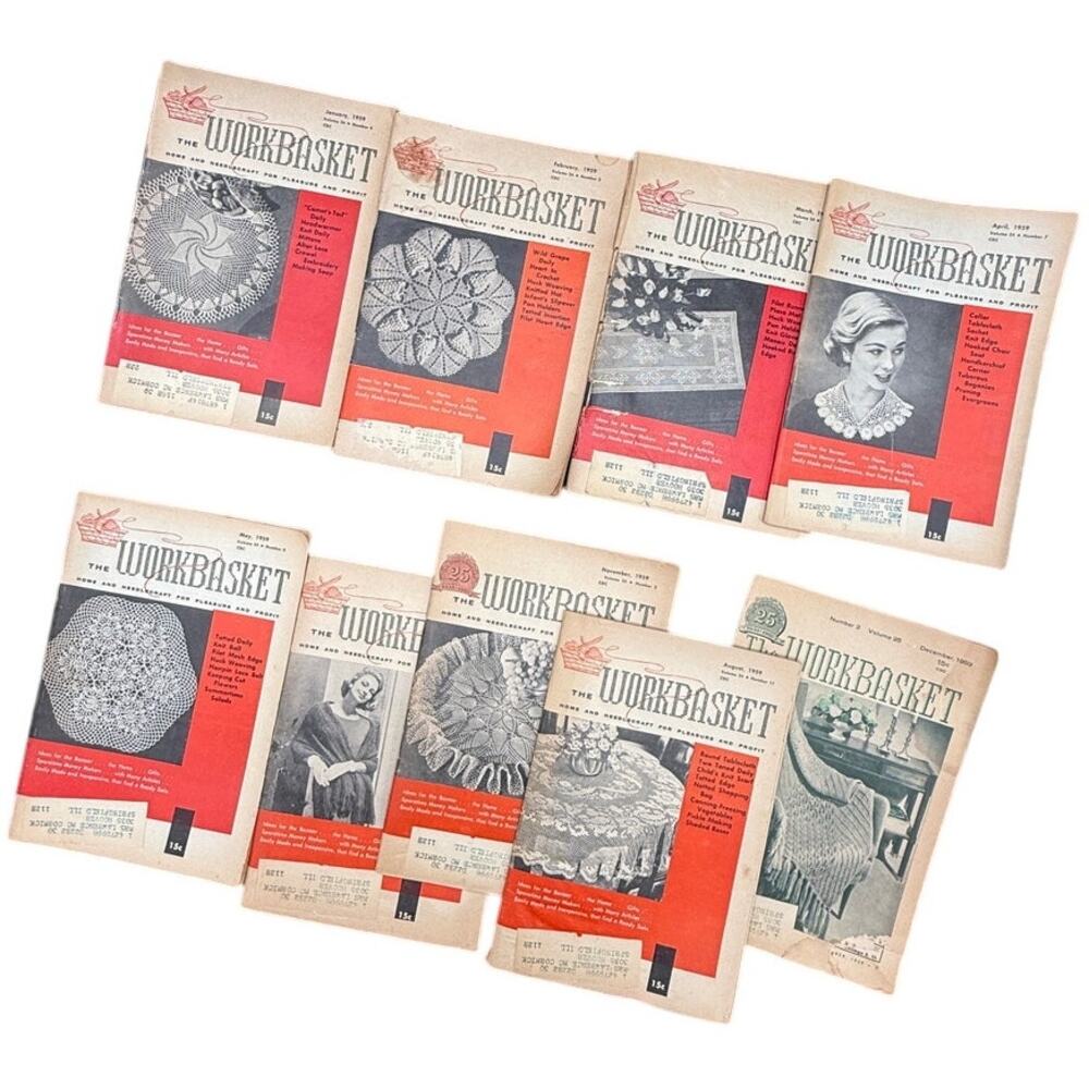 📖 Lot of 9 Vintage “The Workbasket” Magazines Crochet Patterns 1950s 1959